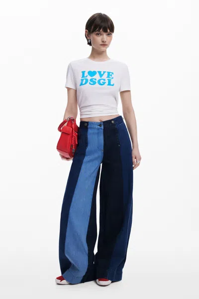 Desigual Wide Leg Jeans With Panels In Blue