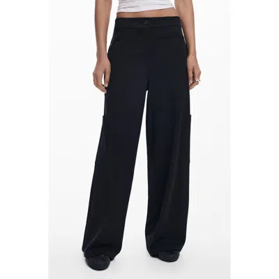 Desigual Wide Leg Trousers In Black