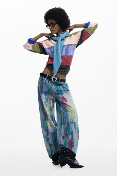 Desigual Wide Leg Splatter Jeans In Multi