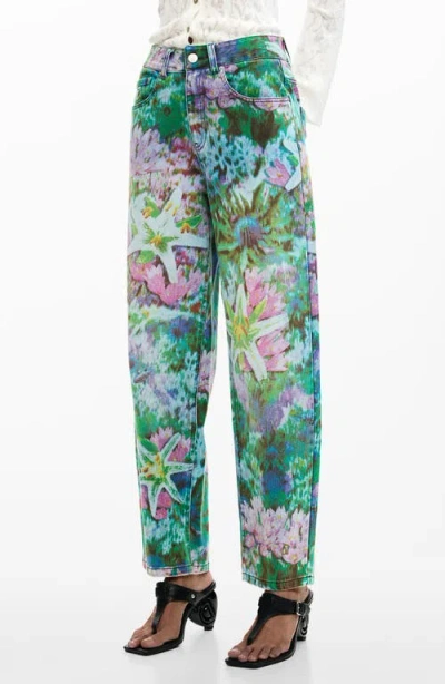 Desigual Wild Garden Print Straight Leg Jeans In Multi