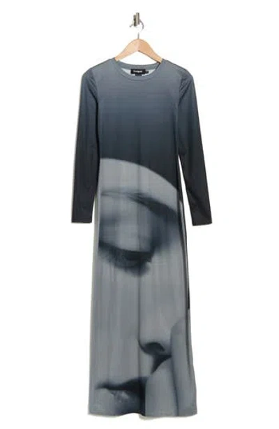 Desigual Woman Long Sleeve Maxi Dress In Blue