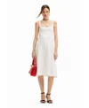 Desigual Flared Midi Dress In White