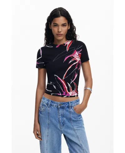 DESIGUAL WOMEN'S ABSTRACT FLORAL T-SHIRT