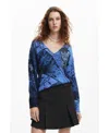 Desigual Arty Print Sweater In Blue