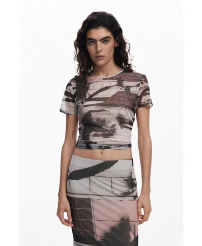 Desigual Women's Arty Print T-shirt In Gray