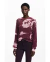 Desigual Abstract Print Crewneck Sweater In Purple