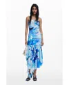Desigual Ruffle Shirred Dress In Blue