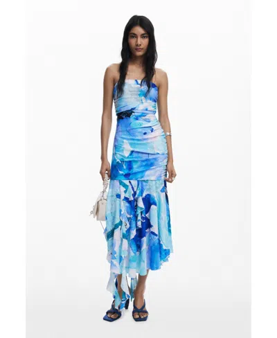 Desigual Women's Asymmetric Bandeau Dress In Blue