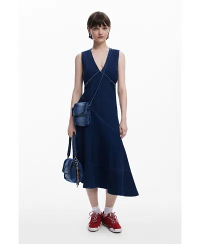 Desigual Women's Asymmetric Denim Midi Dress In Blue
