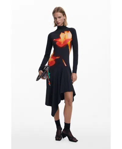 Desigual Women's Asymmetric Fitted Dress In Black