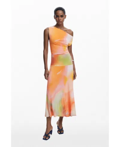 Desigual Women's Asymmetric Long Dress In Orange