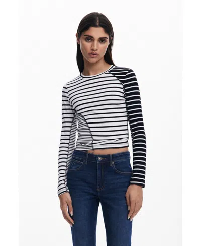 DESIGUAL WOMEN'S ASYMMETRIC STRIPED T-SHIRT