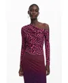 Desigual Women's Asymmetric T-shirt With Psychedelic Checks In Pink