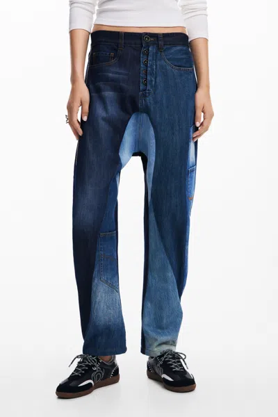 Desigual Women's Baggy Patch Jeans In Blue