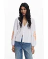Desigual Embroidered Hammered Satin Top In White