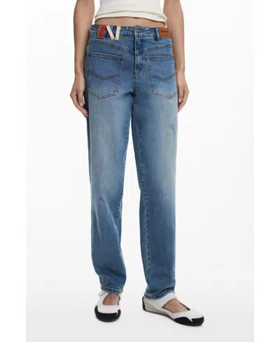 Desigual Women's Boyfriend Jeans With Inverted Pockets In Blue
