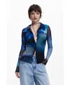 Desigual Buttoned Eye T-shirt In Ink Blue