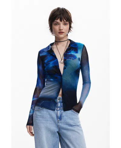 DESIGUAL WOMEN'S BUTTONED TULLE T-SHIRT