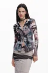 Desigual Buttoned Tulle T-shirt In Multi