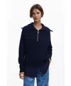 Desigual Mixed Media Oversize Cable Half Zip Sweater In Blue