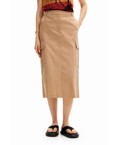 Desigual Women's Cargo Midi Skirt In Sand
