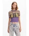 Desigual Knitted T-shirt With Stripes And Checks. In Multi