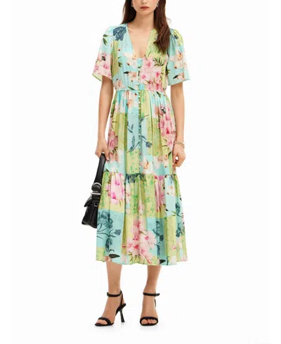 Desigual Women's Cherry Blossom Midi Dress In Blue