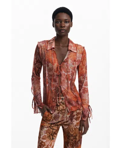 Desigual Women's Chiffon T-shirt With Bows In Brown