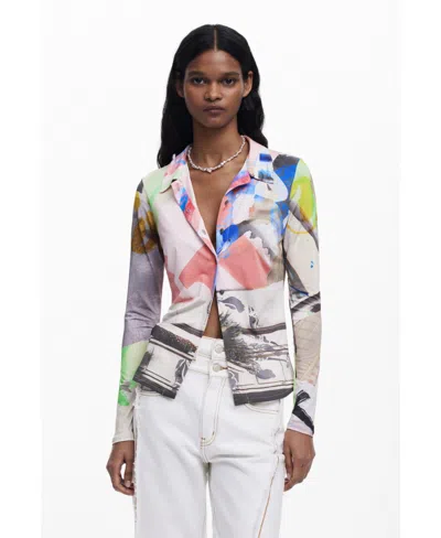 DESIGUAL WOMEN'S COLLAGE BUTTONED T-SHIRT