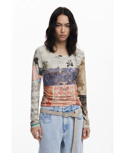 DESIGUAL WOMEN'S COLLAGE RUCHED T-SHIRT