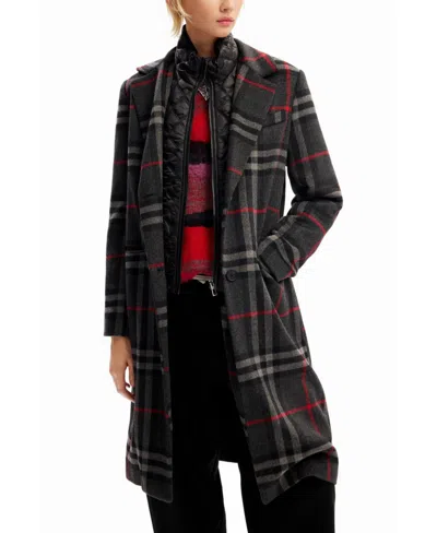 Desigual Women's Combination Plaid Coat In Black