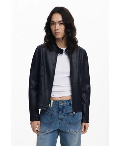 Desigual Women's Combined Faux Leather Jacket In Black