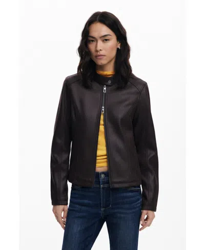 Desigual Women's Combined Faux Leather Jacket In Brown