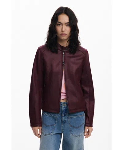 Desigual Women's Combined Faux Leather Jacket In Burgundy
