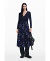 Desigual Combined Midi Dress In Blue