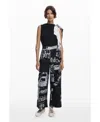 Desigual Colorblock Newspaper Print Jumpsuit In Black