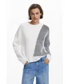 Desigual Stripe Crewneck Cotton Blend Sweater In White
