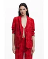 Desigual Floral Jacquard Shawl Collar Blazer In Bright Red