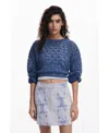 Desigual Cropped Open Knit Sweater In Blue
