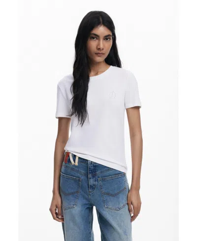 Desigual Women's "d" Strass T-shirt In White
