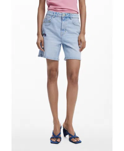 DESIGUAL WOMEN'S DENIM BERMUDA FLOWER