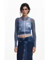 Desigual Open Stitch Crop Sweater In Blue