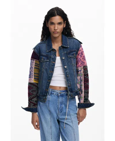 Desigual Women's Denim Jacket With Combined Sleeves In Blue