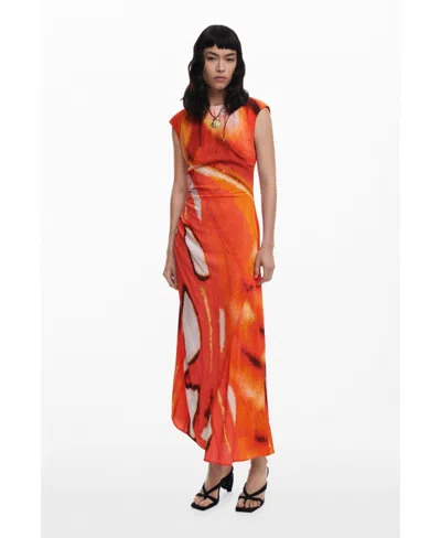 Desigual Women's Draped Long Dress In Orange