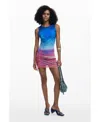 Desigual Print Ruched Sleeveless Minidress In Blue