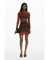 Desigual Ruched Long Sleeve Mesh Minidress In Brown