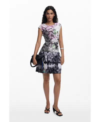 Desigual Mixed Print Tiered Dress In Black