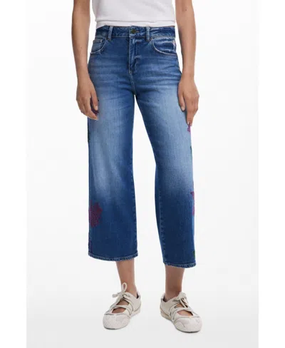 DESIGUAL WOMEN'S EMBROIDERED CULOTTE JEANS