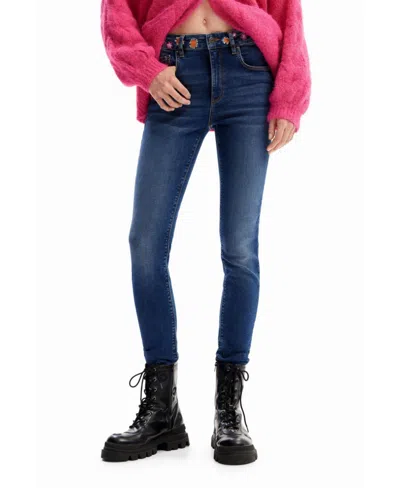 Desigual Women's Embroidered Floral Jeans In Blue