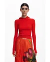 Desigual Rib Hoodie Sweater In Orange Red